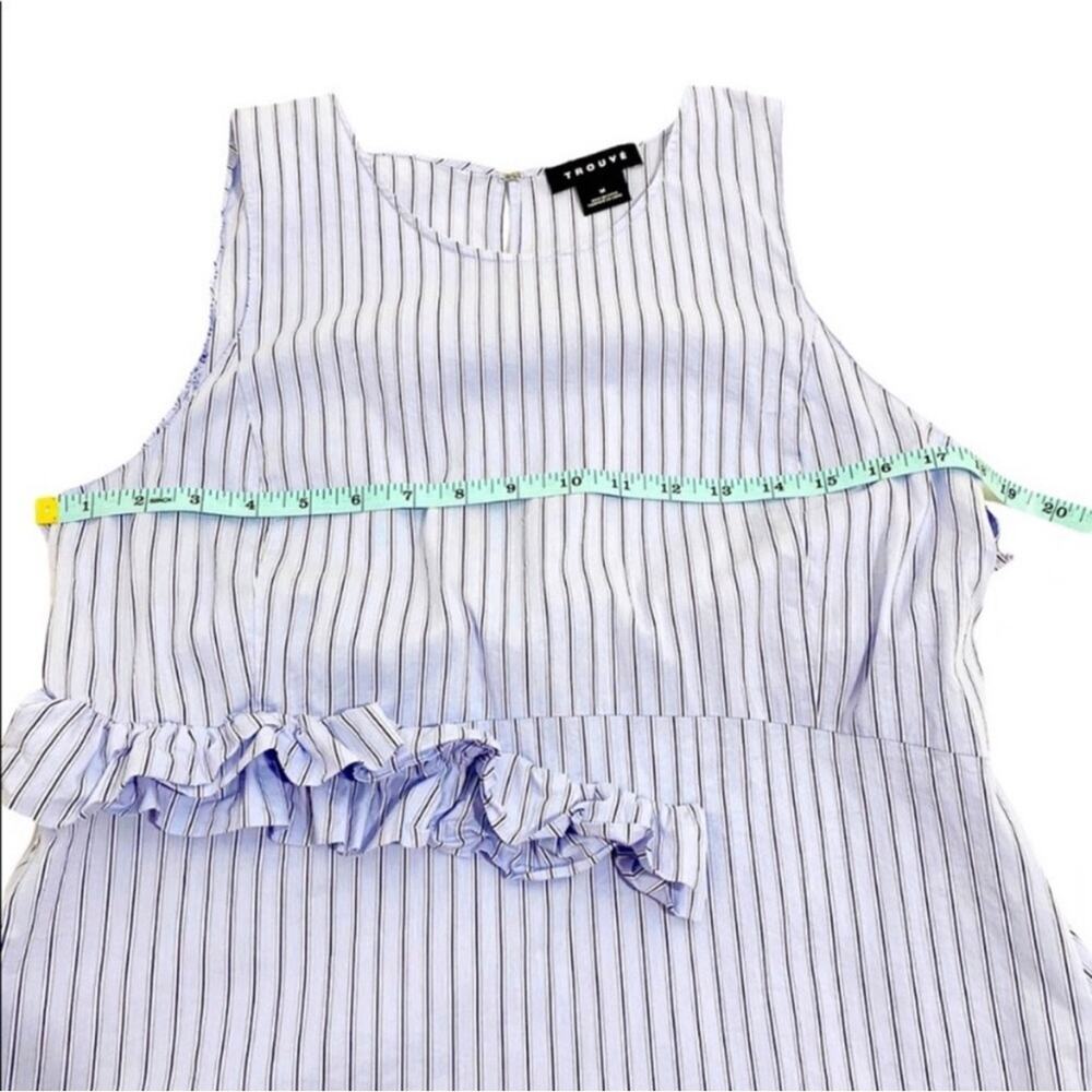 Trouve Blue & White Stripe Sleeveless Frill Ruffle Top, Size Medium - Picture 10 of 14